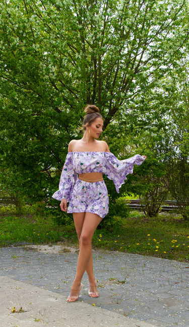 Ruffled Floral Shorts Lilac